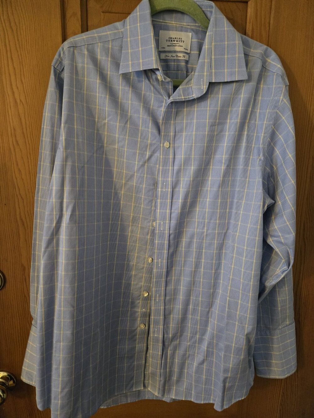 Charles Tyrwhitt Shirt Mens 17 3/4. XL Blue Yellow Glen Check Plaid Button Up